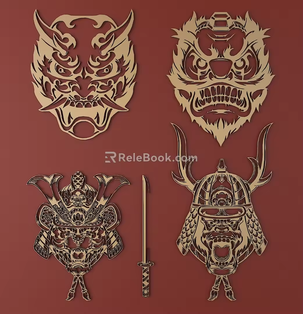 Japanese Metal Carving Japanese Patterns and Wind Patterns Traditional Carving 3d model