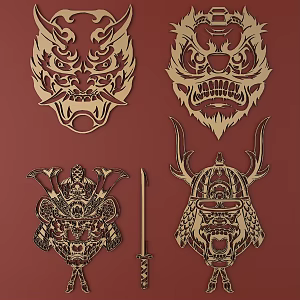 Japanese Metal Carving Japanese Patterns and Wind Patterns Traditional Carving 3d model
