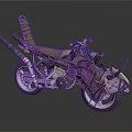 Unique Designed Motorcycle With Purple Decorative Patterns Horn Like Parts And Leather Seat