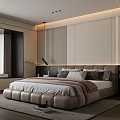 Modern Bedroom Interior Design With Upholstered Bed Frame Plush Pillows Ambient Lighting And Area Rug