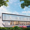 Luxury Commercial Street With Modern Glass Facade Famous Brand Stores And Green Trees