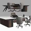 Modern Office Desk With Rolling Chairs Laptop And Decorative Accents