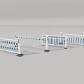 White Metal Fence With Blue Vertical Railings And Decorative Posts For Road Safety