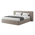Modern Double Bed With Upholstered Headboard White Sheets Gray Blanket And Pillows 3d model