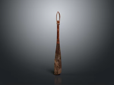 Rustic Handcrafted Wooden Tool With Long Handle Loop Top And Natural Wood Grain 3d model