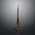 Rustic Handcrafted Wooden Tool With Long Handle Loop Top And Natural Wood Grain
