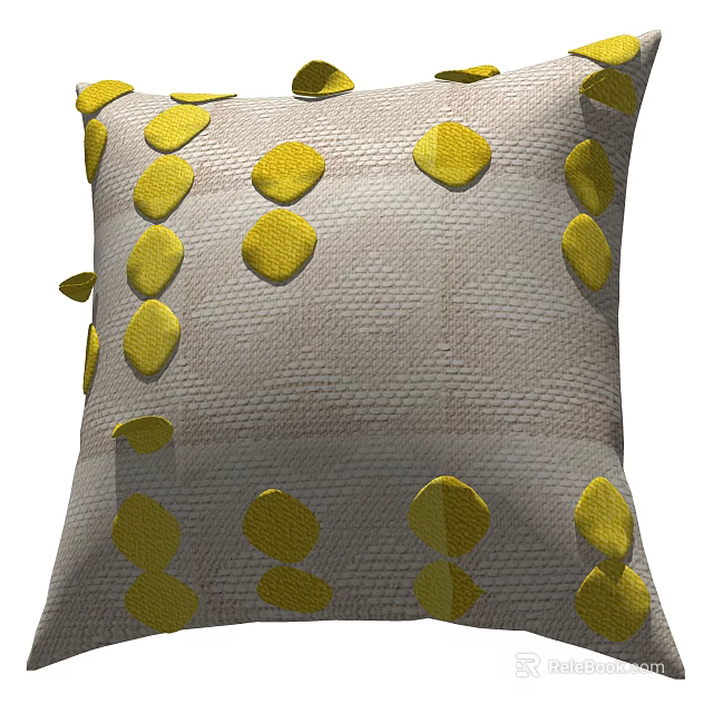 Light Gray Pillow With Yellow Polka Dots And Textured Fabric Design 3d model 