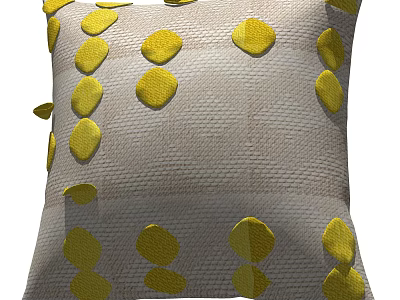 Light Gray Pillow With Yellow Polka Dots And Textured Fabric Design 3d model