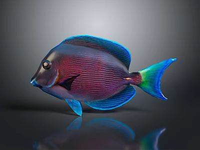 Colorful Striped Tropical Fish With Vibrant Blue Fins Purple Body And Green Tail 3d model