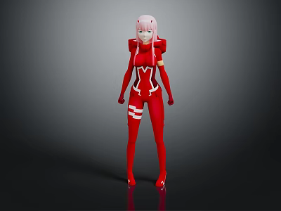Game Movie Character in Red Sleek Outfit with Pink Hair and Futuristic Design 3d model