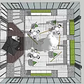 Modern Garden Landscape Design With Tile Flooring Seating Areas And Central Tree
