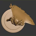 Golden Woman Statue With Ornate Armor Flowing Cape And Circular Base