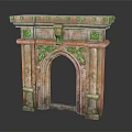 Ornate Stone Fireplace With Arched Opening Carved Details Side Pillars And Decorative Top