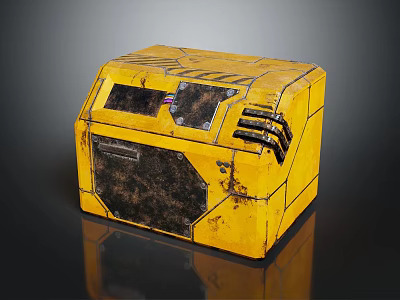 Yellow Commercial Equipment with Worn Surface Geometric Design and Industrial Control Panel 3d model