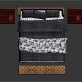 Double Bed With Brown Quilted Headboard Footboard Navy White Patterned Bedspread And Red Nightstands