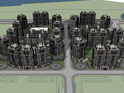 Modern Urban Residential Community With High Rise Apartments And Green Spaces 3d model