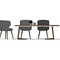 Modern Dining Table Set With Three Gray Chairs And Small Potted Plant 3d model