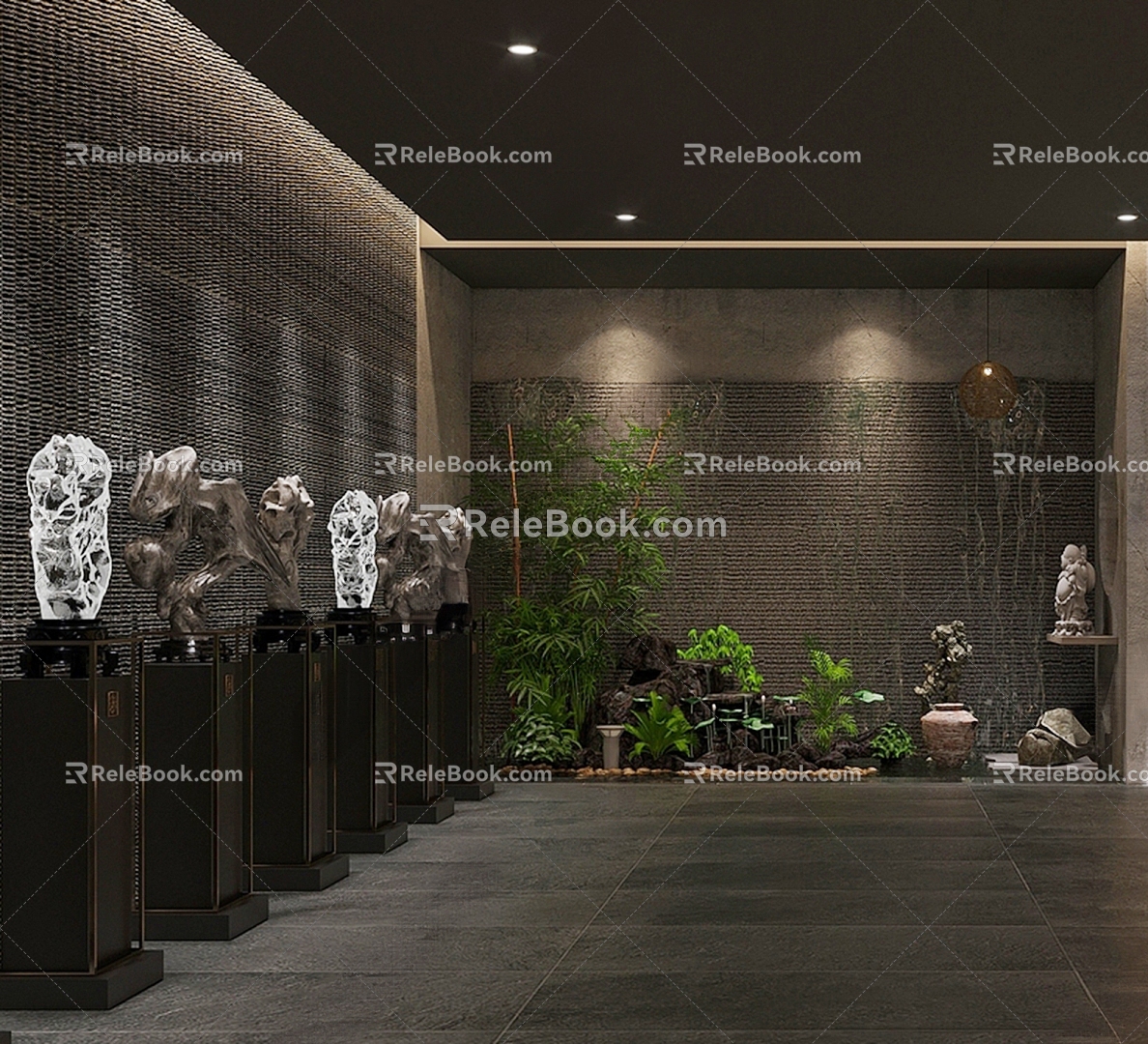 The front hall of the tea house is landscaped. 3d model