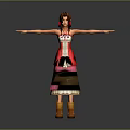 3D Female Character Model With Brown Hair Red And White Dress Brown Boots Arms Outstretched