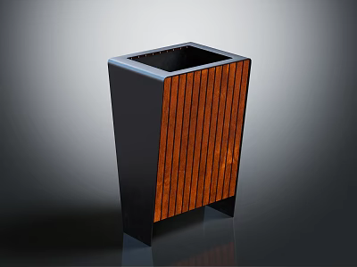 Modern Waste Bin Design With Wooden Panel And Black Frame 3d model