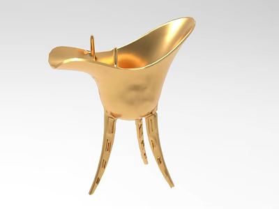 Elegant Golden Jewelry Piece with Three Legs and Libation Cup Shape 3d model
