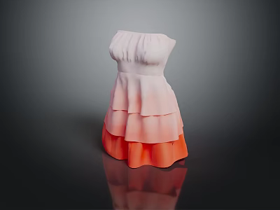Stylish Strapless Gradient Color Dress With Layered Ruffled Skirt Design Elegant Evening Wear 3d model