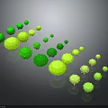 Green Spherical Plants Arranged in a Wavy Pattern on Dark Shiny Background 3d model