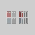 Multiple Colored Swing Doors With Circular Windows And Striped Panel Design
