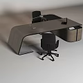Modern Office Desk With Curved Desktop And Black Office Chair Setup
