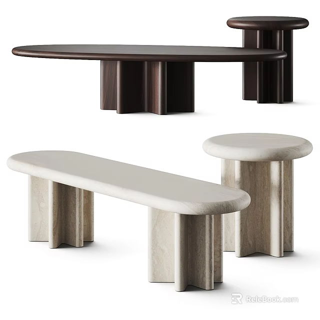 Modern Minimalist Coffee Tables With Marble Texture In Oval Rectangular And Round Designs 3d model