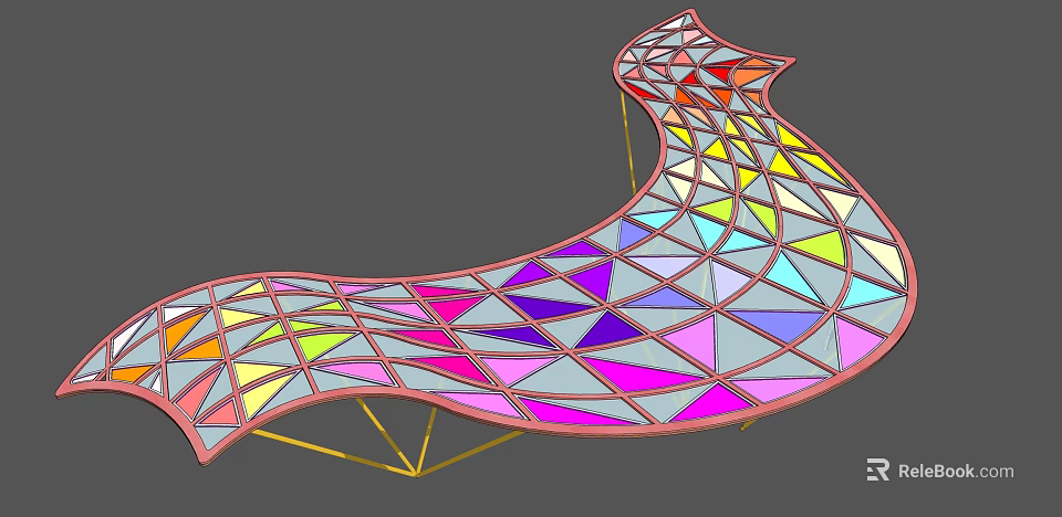 Modern Colorful Pergola With Triangular Mesh Curved Design Artistic Supporting Frame 3d model