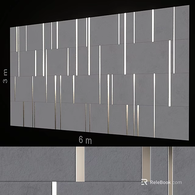 Gray Bedroom Accent Wall With Metal Stripes And 3m x 6m Dimensions 3d model 