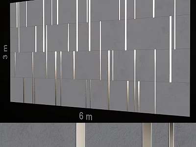 Gray Bedroom Accent Wall With Metal Stripes And 3m x 6m Dimensions 3d model
