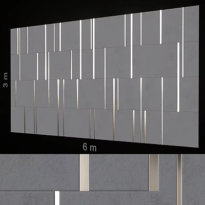 Gray Bedroom Accent Wall With Metal Stripes And 3m x 6m Dimensions 3d model