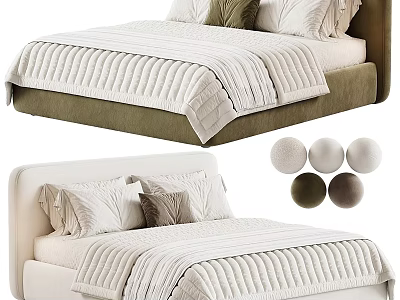 Modern Upholstered Double Bed With Quilted Bedding Decorative Pillows And Color Options 3d model