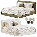 Modern Upholstered Double Bed With Quilted Bedding Decorative Pillows And Color Options