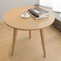 Light Wooden Round Table With Coffee Cup Books And Window View 3d model