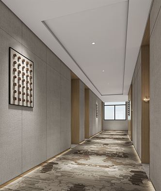 Modern aisle hotel corridor elevator hall 3d model