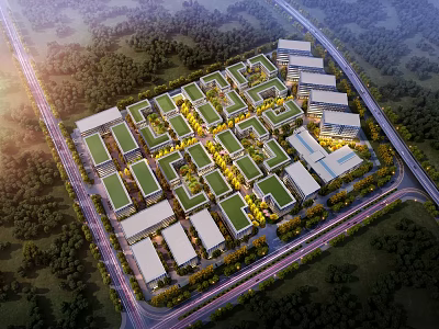 Integrated Aerial Master Plan of Urban Development With Green Spaces Buildings And Road Networks 3d model