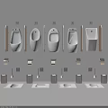 Row of Urinals in Different Designs with Bathroom Accessories and Hardware Fixtures