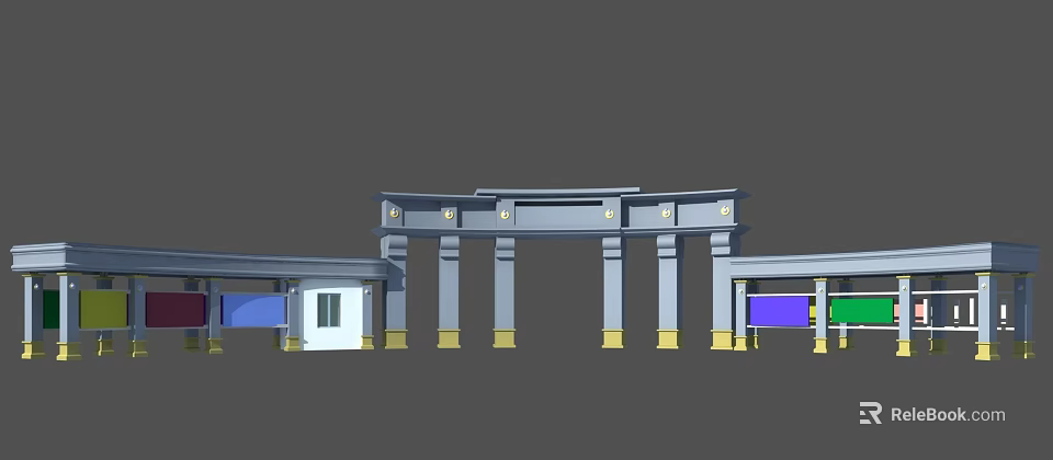 Classical Style Building Exterior Wall With Gray Main Body Golden Decorations And Blue Accents 3d model 