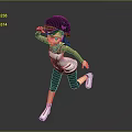 Young Girl Wearing Black Cap Running With White Vest Blue Scarf Black Pants White Shoes