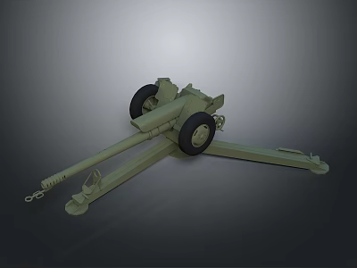 Green Military Artillery Model With Black Wheels And Long Barrel 3d model