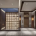 Luxurious Modern Elevator Hallway With Decorative Grille Lighting And Marble Floor 3d model