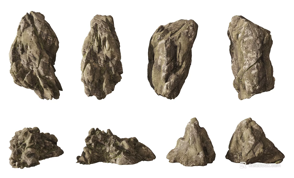 Natural Stones and Wood in Different Shapes for Interior Decor Projects 3d model 