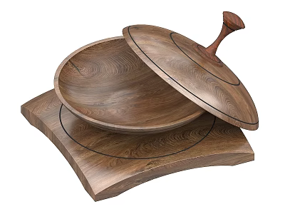 Wooden Dinnerware Set Featuring Walnut Lidded Bowl And Square Tray With Natural Grain 3d model