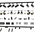Modern Downlights And Spotlights With Various Black White Track Mounted Styles 3d model