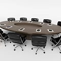 Oval Conference Table With Black Office Chairs And Tablets On Top