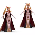 Fantasy Game Character Design With Blonde Hair Red Cape And Ornate Dress