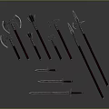 Ancient Fantasy Weapons Including Axes Hammers Spears Swords With Red Handles And Metal Heads